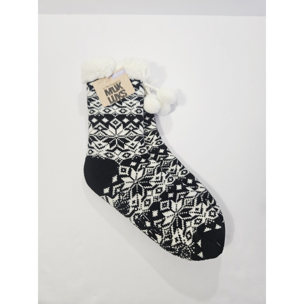 NEW Muk Luk Women's Snowflake Socks Black/White‎ Warm Cozy Winter Wear L-XL